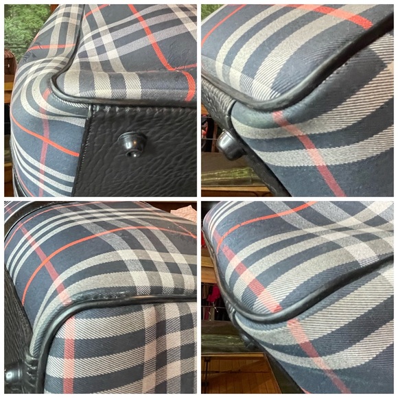 RARE Burberrys Navy Haymarket Plaid Duffle with lock and keys and a luggage tag - Picture 7 of 13